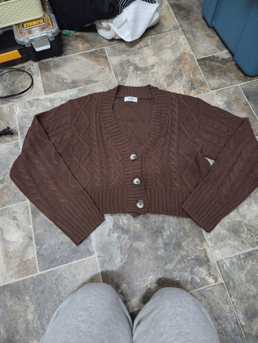Ardene Chocolate Brown Cropped Cable-Knit Button Cardigan